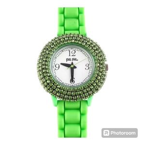 Folli Follie  Womens Crystal Detail Rubber Watch Bright Green One Size